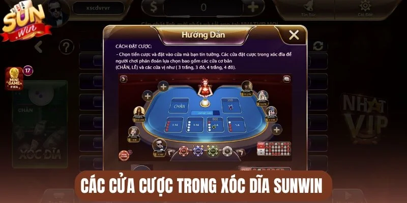 Các cửa cược trong Xóc dĩa Sunwin 