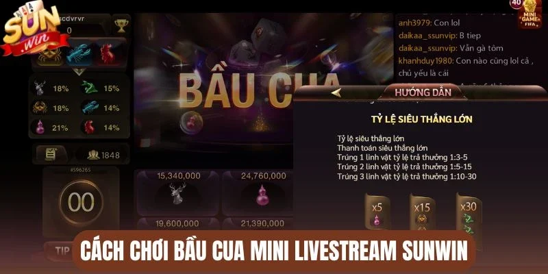 Cách chơi Bầu cua mini livestream Sunwin 