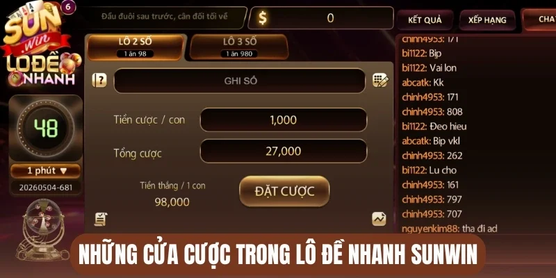 Những cửa cược trong lô đề nhanh Sunwin