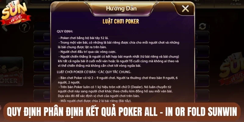 Quy định phân định kết quả Poker all - in or fold Sunwin