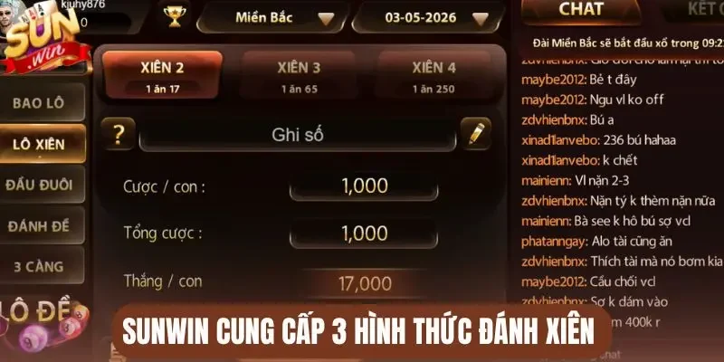 Sunwin cung cấp 3 hình thức đánh xiên