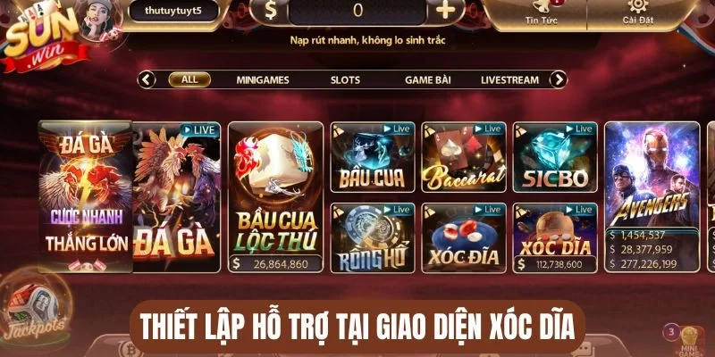 Thiết lập hỗ trợ tại giao diện Xóc dĩa
