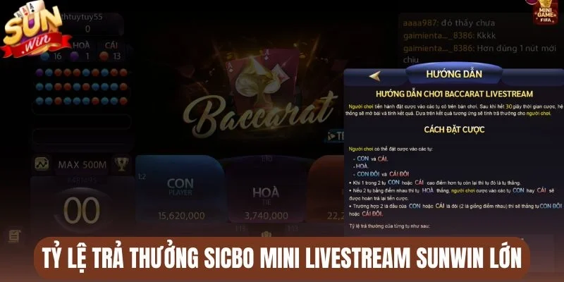 Tỷ lệ trả thưởng Sicbo mini livestream Sunwin lớn